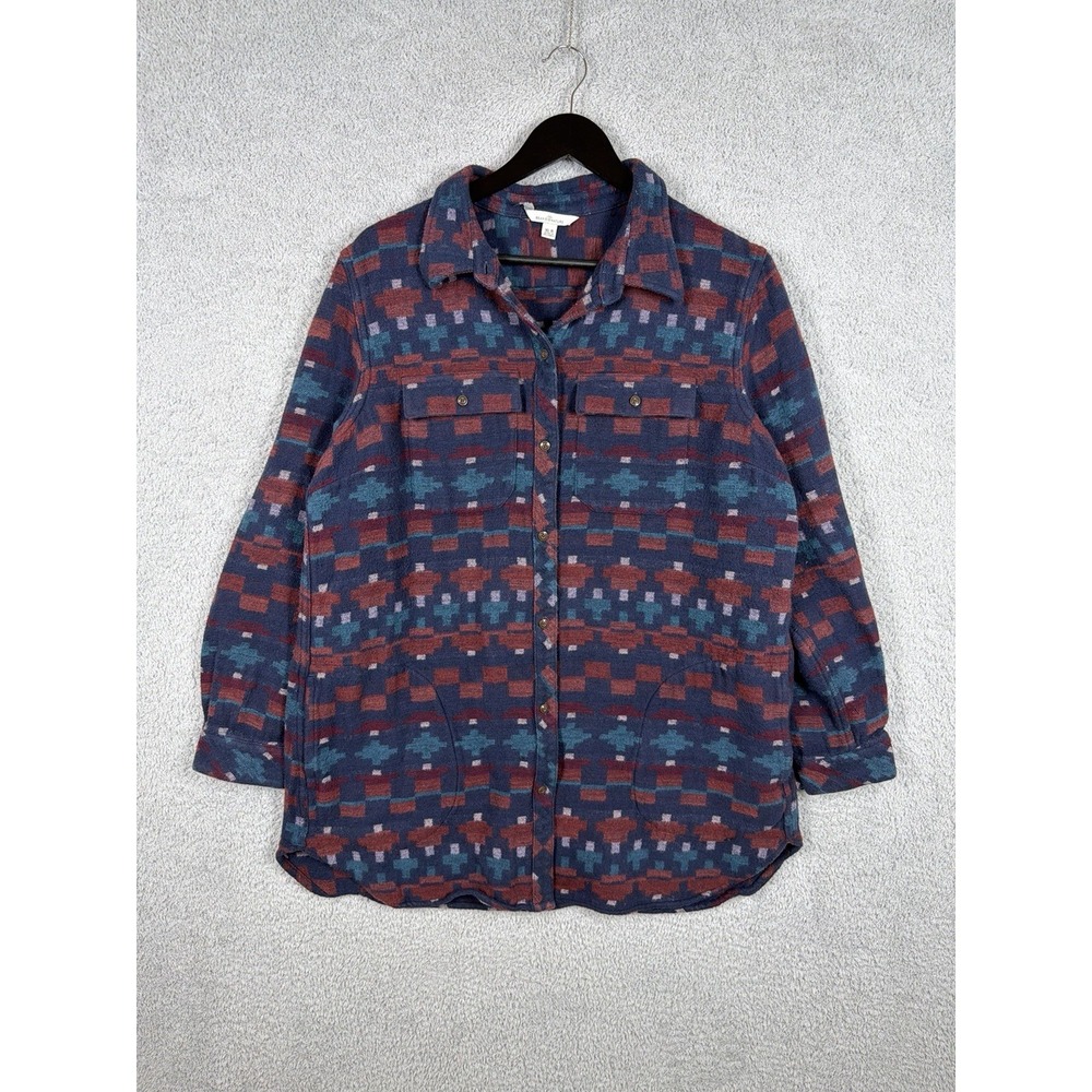 LL Bean Signature Flannel Shirt Aztec Print Chore Button Front Womens XL R